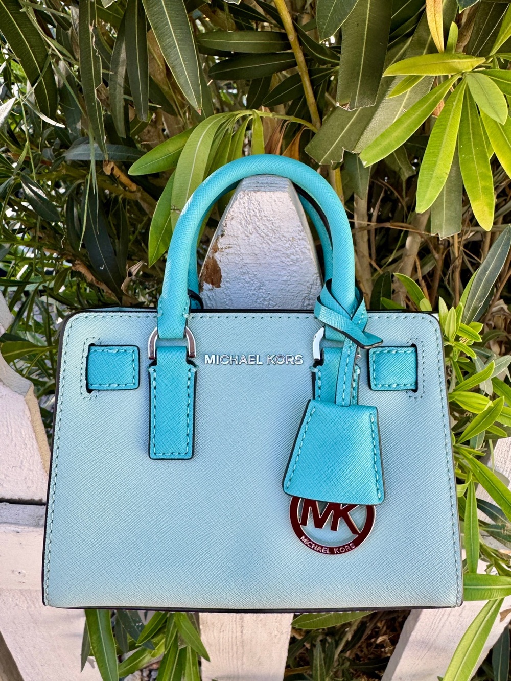 Michael Kors Dillon Extra Small Satchel in Aqua Blue. Saffiano Leather